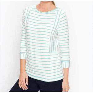NWT TALBOTS Blue Crew Neck STRIPE TOP Blouse SWEATSHIRT Sz M